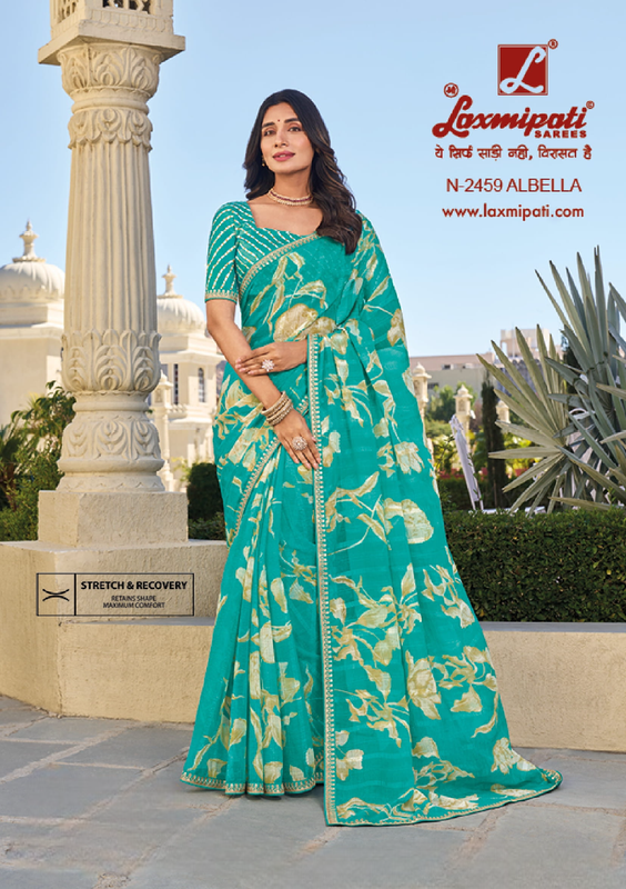 Laxmipati Rang Panchami N-2459 Turquoise Blue Sparkle Chiffon Saree