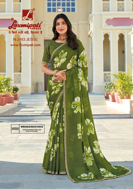 Laxmipati Rang Panchami N-2463 Green Sparkle Chiffon Saree