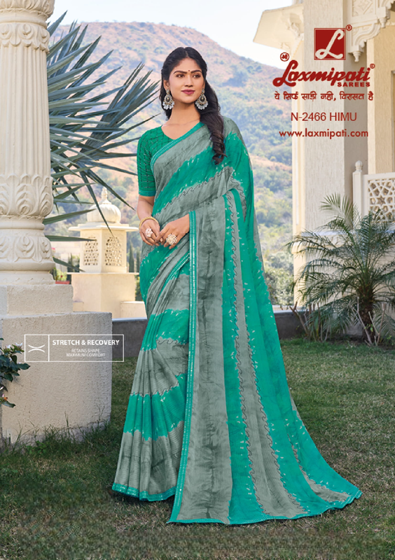 Laxmipati Rang Panchami N-2466 Teal Blue Sparkle Chiffon Saree