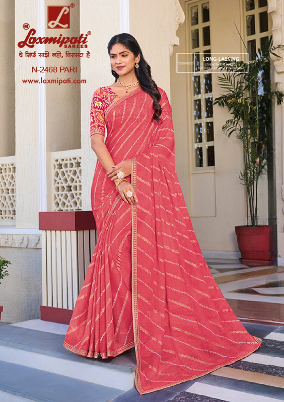 Laxmipati Rang Panchami N-2468 Peach Chiffon  Saree