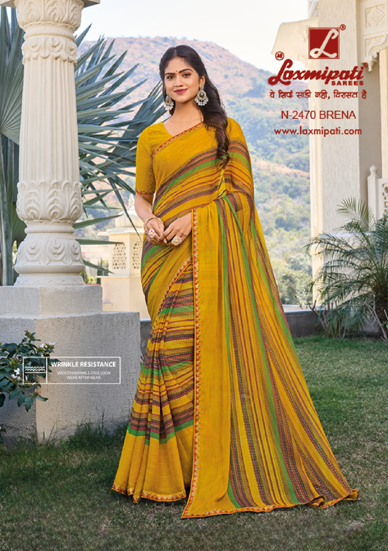 Laxmipati Rang Panchami N-2470 Mustard Sparkle Chiffon Saree