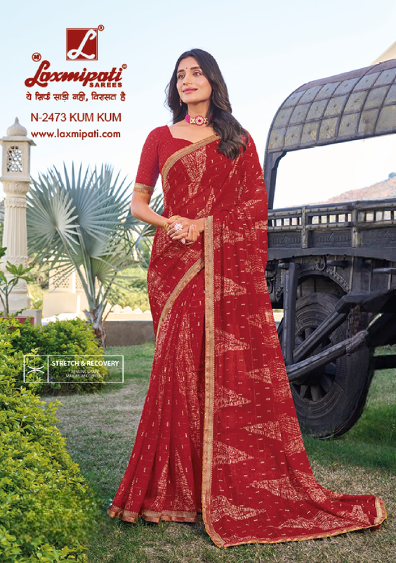 Laxmipati Rang Panchami N-2473 Red Sparkle Chiffon Saree