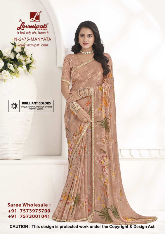 Laxmipati Gulabo N-2475 Cream Georgette Saree