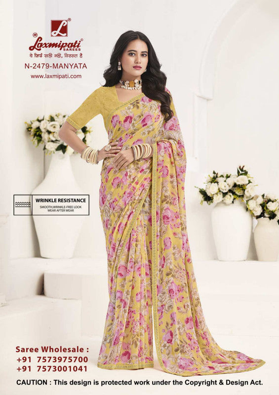 Laxmipati Gulabo N-2479 Yellow Georgette Saree