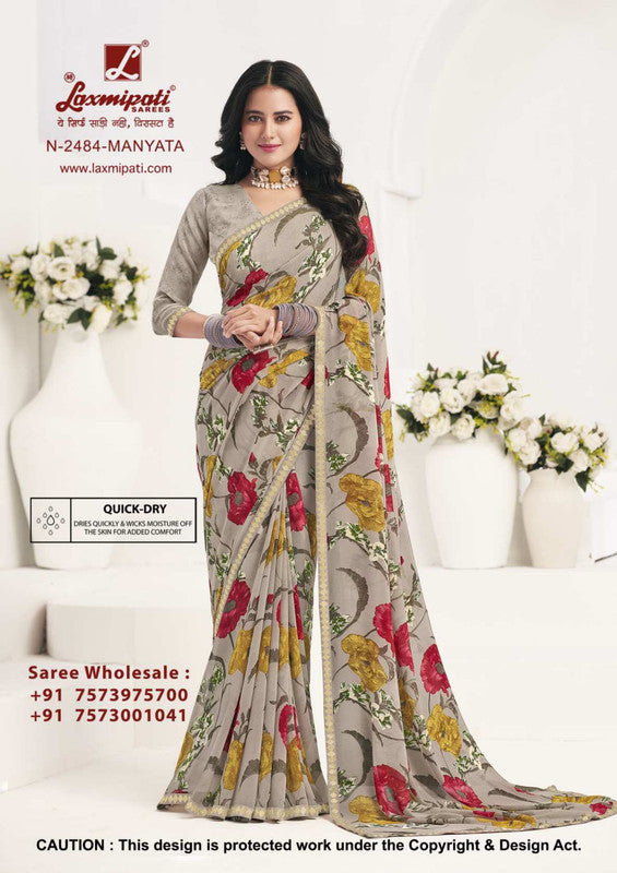 Laxmipati Gulabo N-2484 Grey Georgette Saree