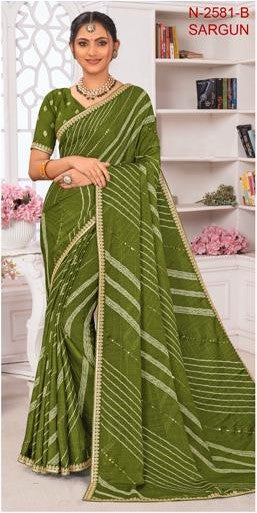 Laxmipati Sargun N-2581-B - Mehendi Chex Chiffon Drape By Sanskar Sarees