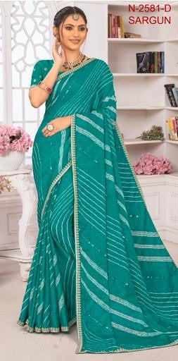 Laxmipati Sargun N-2581-D - Sky Blue Chex Chiffon Drape By Sanskar Sarees