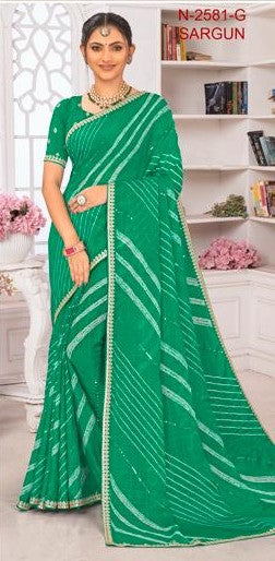 Laxmipati Sargun N-2581-G - Green Chex Chiffon Drape By Sanskar Sarees
