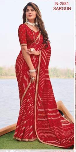 Laxmipati Sargun N-2581 - Red Chex Chiffon Drape By Sanskar Sarees