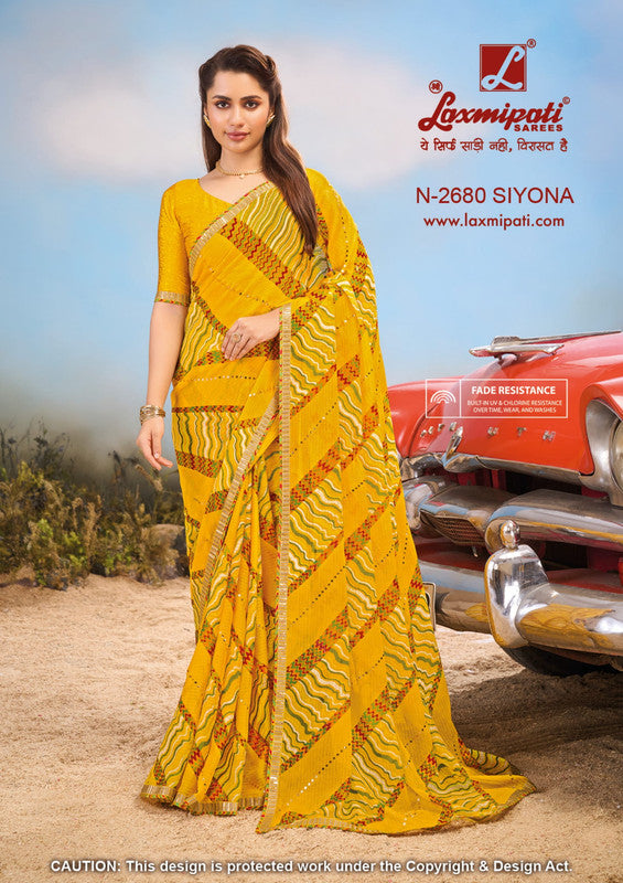 Laxmipati Barish N-2680 - Yellow Sparkle Chiffon Drape By Sanskar Sarees