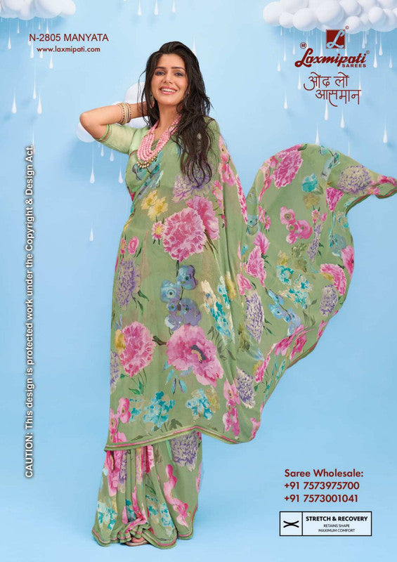 Laxmipati Sadhana N-2805 - Dark Pista Georgette Drape By Sanskar Sarees