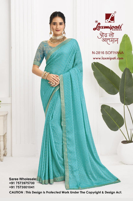Laxmipati Alia N-2816 - Sky Blue Silk Chiffon Drape By Sanskar Sarees