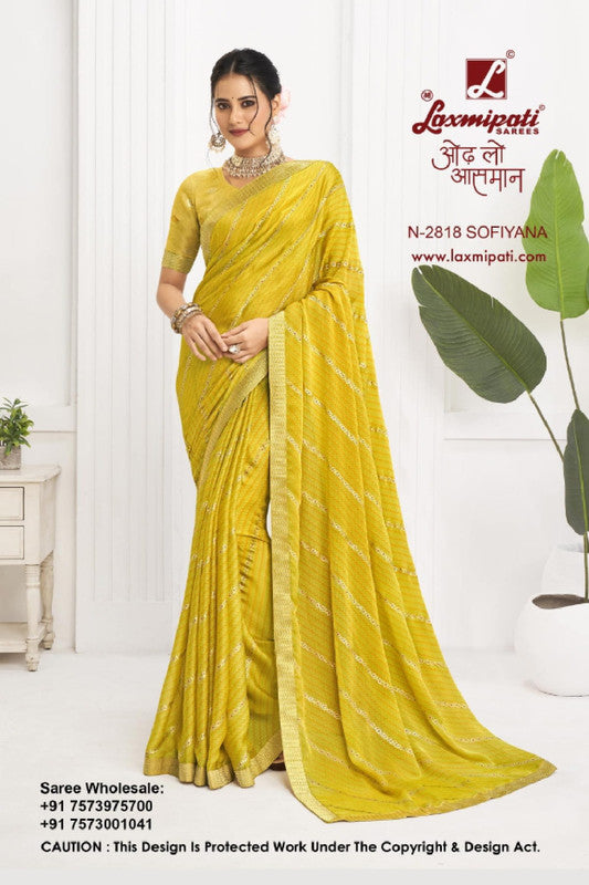 Laxmipati Alia N-2818 - Lemon Yellow Silk Chiffon Drape By Sanskar Sarees