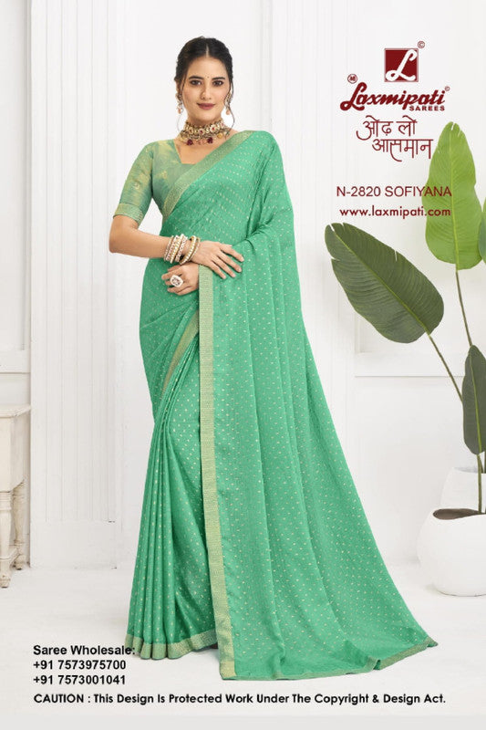 Laxmipati Alia N-2820 - Pista Silk Chiffon Drape By Sanskar Sarees