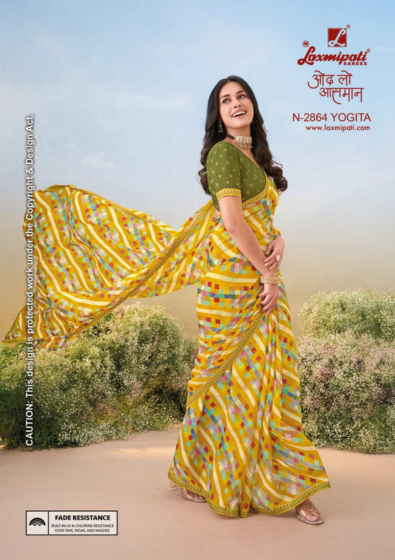 Laxmipati Anaya N-2864 - Yellow Multi Sparkle Chiffon Drape By Sanskar Sarees