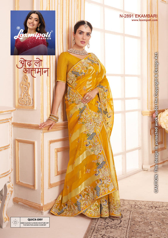 Laxmipati Chakor N-2891 - Yellow Organza Drape By Sanskar Sarees