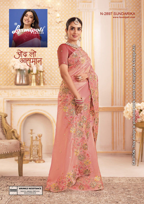 Laxmipati Chakor N-2897 - Peach Organza Drape By Sanskar Sarees