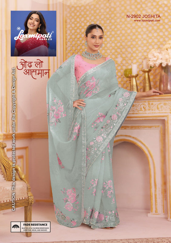 Laxmipati Chakor N-2902 - Light Blue Crush Chiffon Drape By Sanskar Sarees