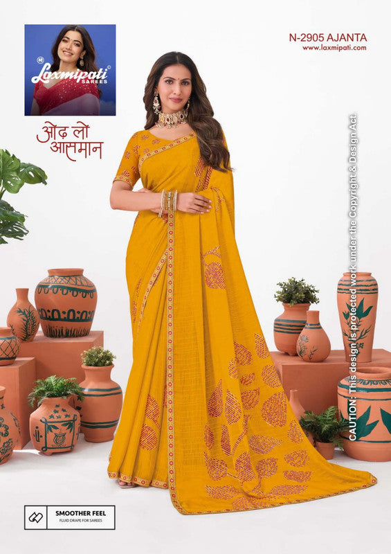 Laxmipati Ishita N-2905 - Musterd Yellow Chiffon Drape By Sanskar Sarees