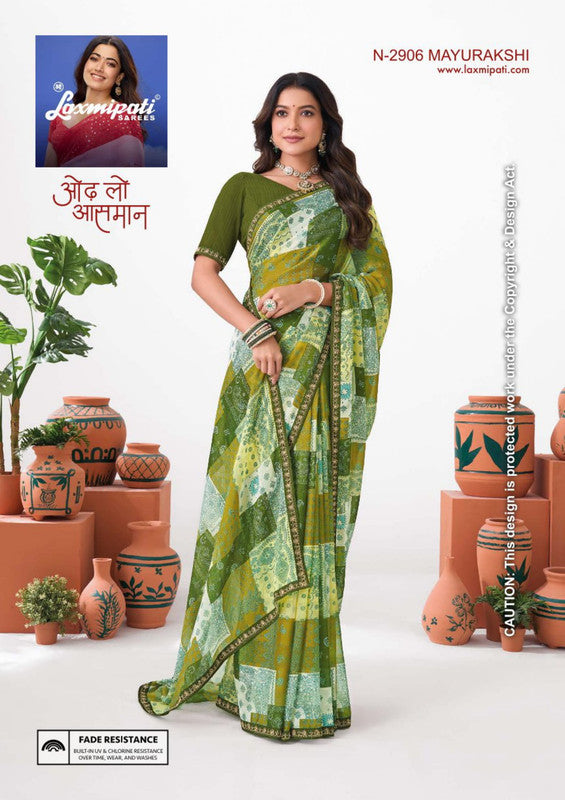 Laxmipati Ishita N-2906 - Mehendi Green Sparkle Chiffon Drape By Sanskar Sarees