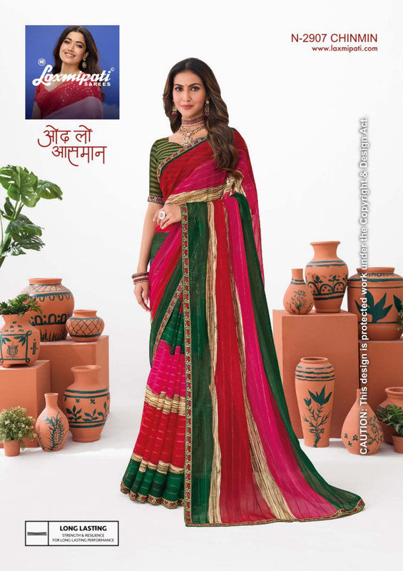 Laxmipati Ishita N-2907 - Red Multi Chiffon Drape By Sanskar Sarees