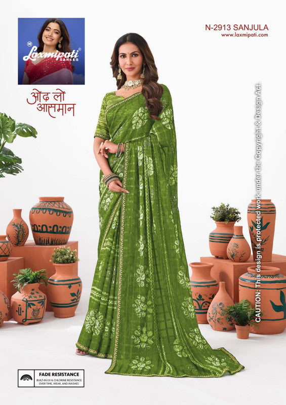 Laxmipati Ishita N-2913 - Mehendi Silk Chiffon Drape By Sanskar Sarees