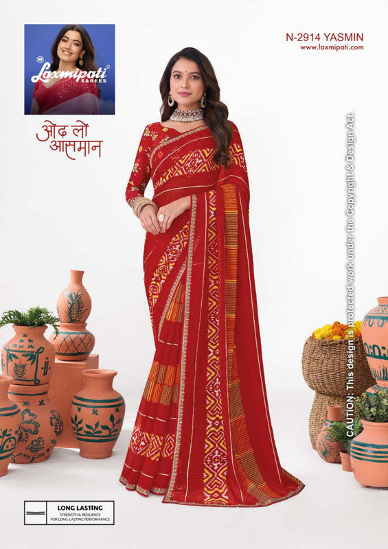 Laxmipati Ishita N-2914 - Red Chiffon Drape By Sanskar Sarees