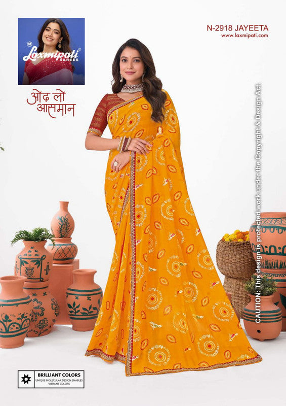 Laxmipati Ishita N-2918 - Yellow Chiffon Drape By Sanskar Sarees