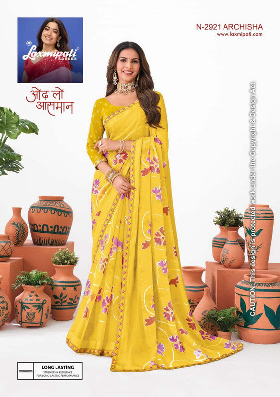 Laxmipati Ishita N-2921 - Lemon Yellow Sparkle Chiifon Drape By Sanskar Sarees