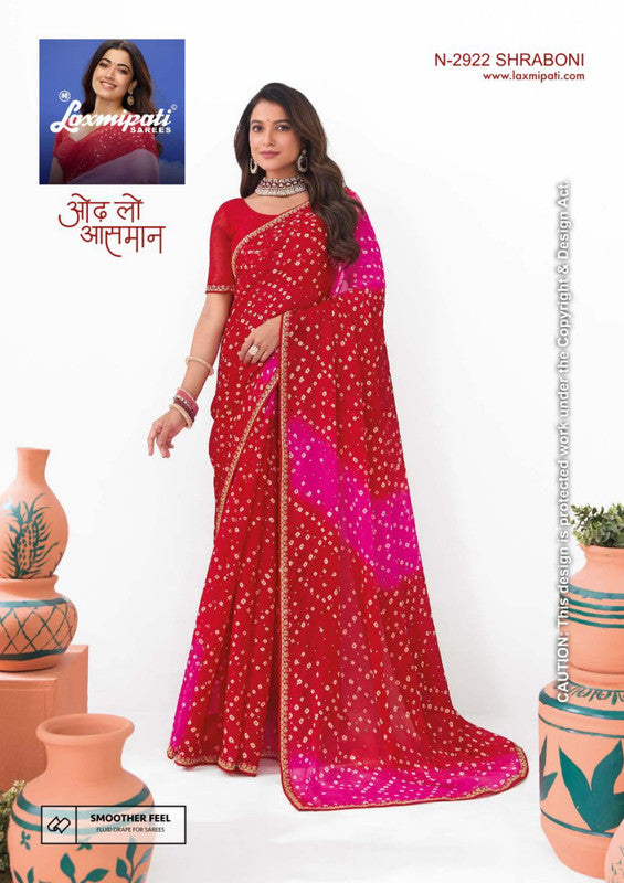 Laxmipati Ishita N-2922 - Red Multi Sparkle Chiifon Drape By Sanskar Sarees