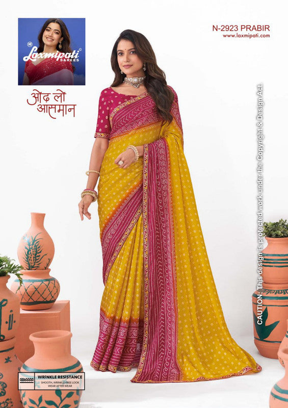 Laxmipati Ishita N-2923 - Golden Silk Chiffon Drape By Sanskar Sarees