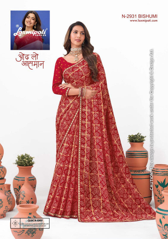 Laxmipati Ishita N-2931 - Red Crush Chiffon Drape By Sanskar Sarees