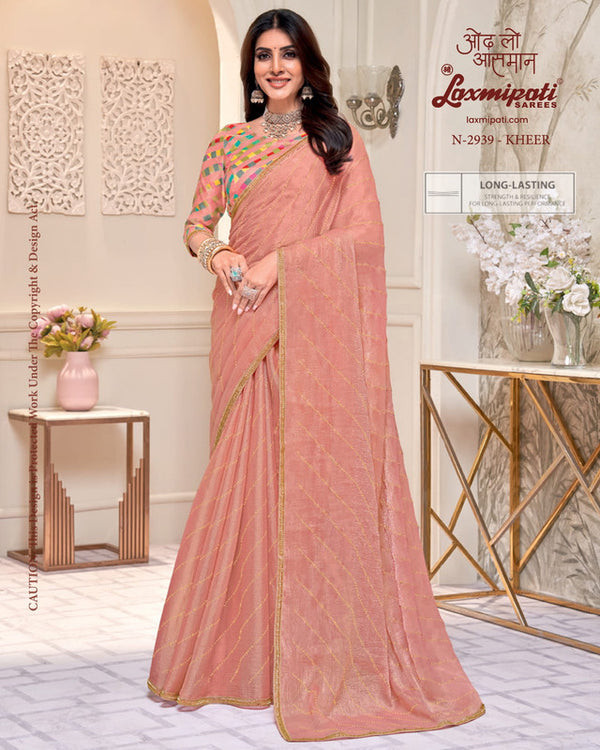 Laxmipati Totapuri N-2939 - Peach Sparkle Chiffon Drape By Sanskar Sarees