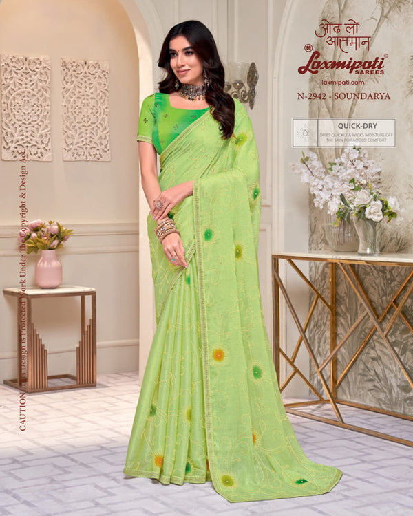 Laxmipati Totapuri N-2942 - Parrot Sparkle Chiffon Drape By Sanskar Sarees