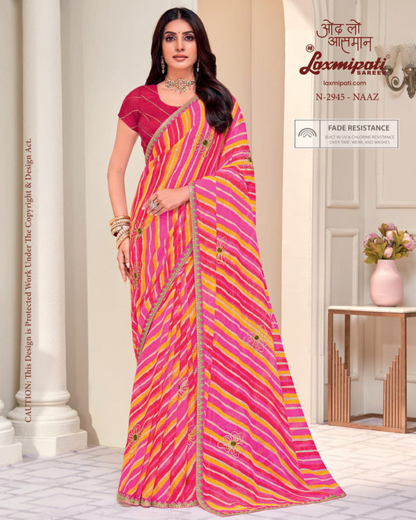 Laxmipati Totapuri N-2945 - Multi Pink Sparkle Chiffon Drape By Sanskar Sarees
