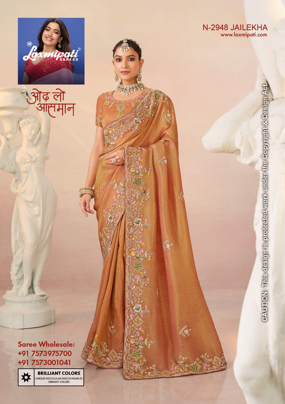 Laxmipati Kesar Bhog N-2948 - Rust Orrange Tissue Silk Drape By Sanskar Sarees