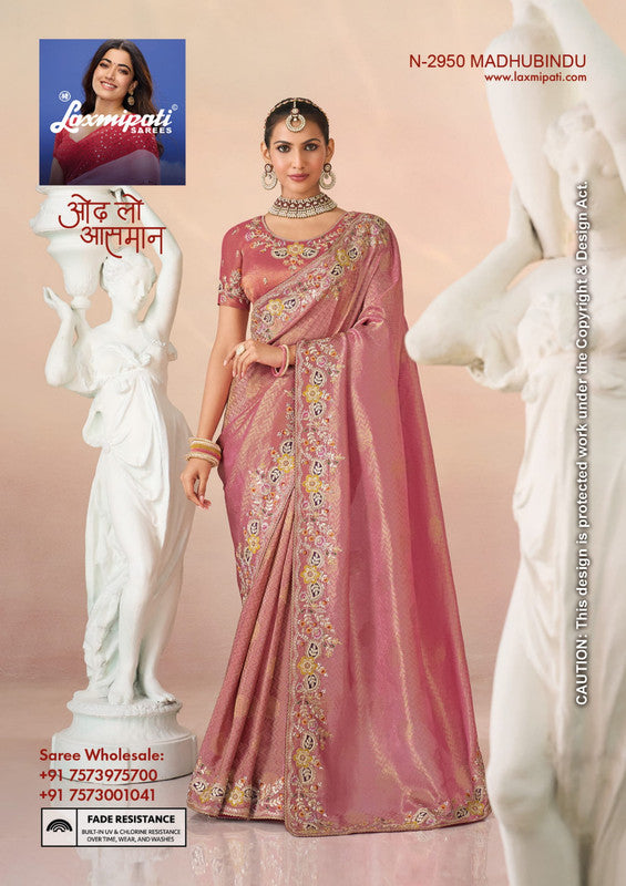 Laxmipati Kesar Bhog N-2950 - Dark Onion Tissue Silk Drape By Sanskar Sarees