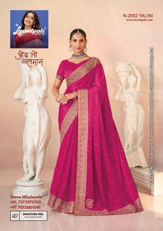 Laxmipati Kesar Bhog N-2952 - Rani Pink Simmer Silk Drape By Sanskar Sarees