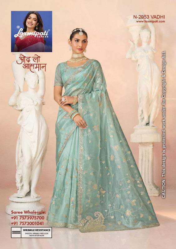 Laxmipati Kesar Bhog N-2953 - Light Pista Organza Drape By Sanskar Sarees