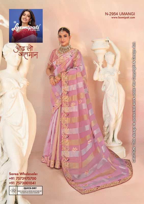 Laxmipati Kesar Bhog N-2954 - Onion Pink Organza Drape By Sanskar Sarees