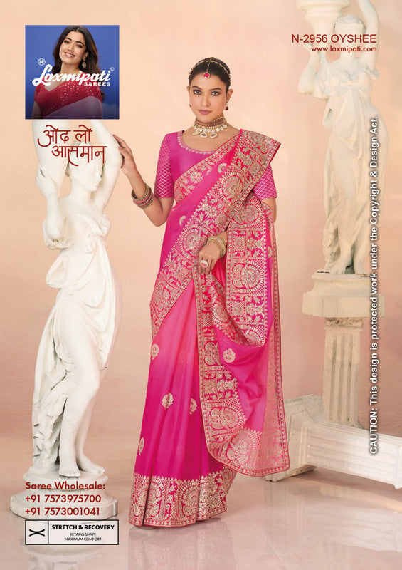 Laxmipati Kesar Bhog N-2956 - Rani Pink Organza Drape By Sanskar Sarees