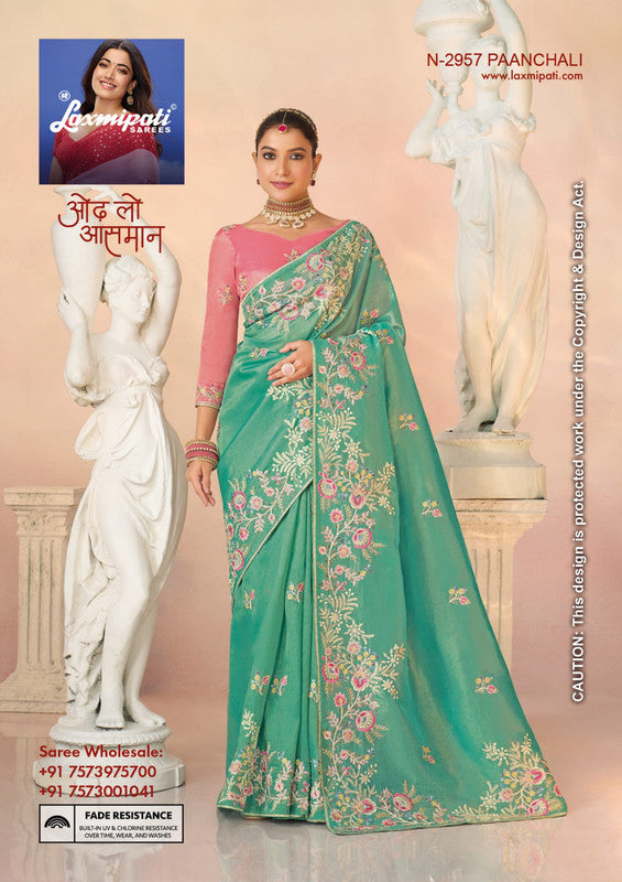 Laxmipati Kesar Bhog N-2957 - Pista Tissue Organza Drape By Sanskar Sarees