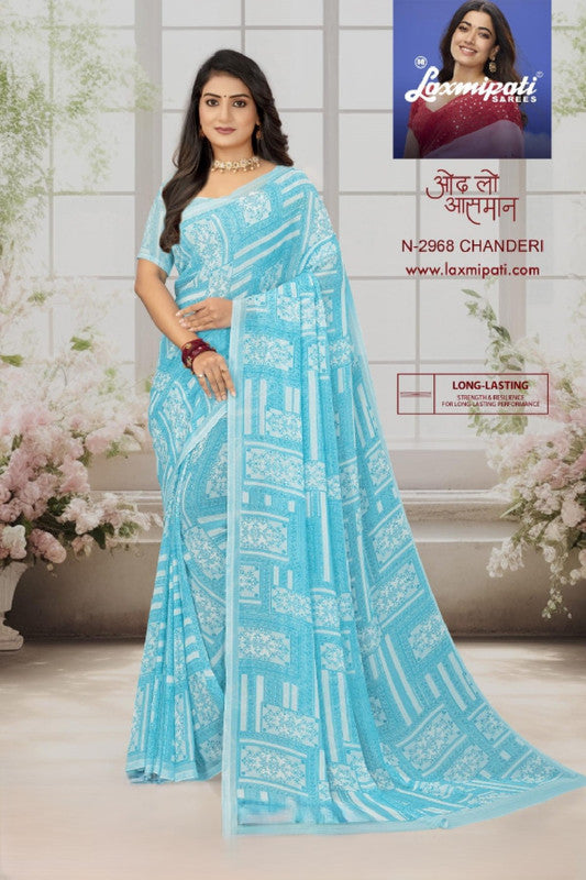 Laxmipati Basundi-2 N-2968 - Sky Blue Georgette Drape By Sanskar Sarees
