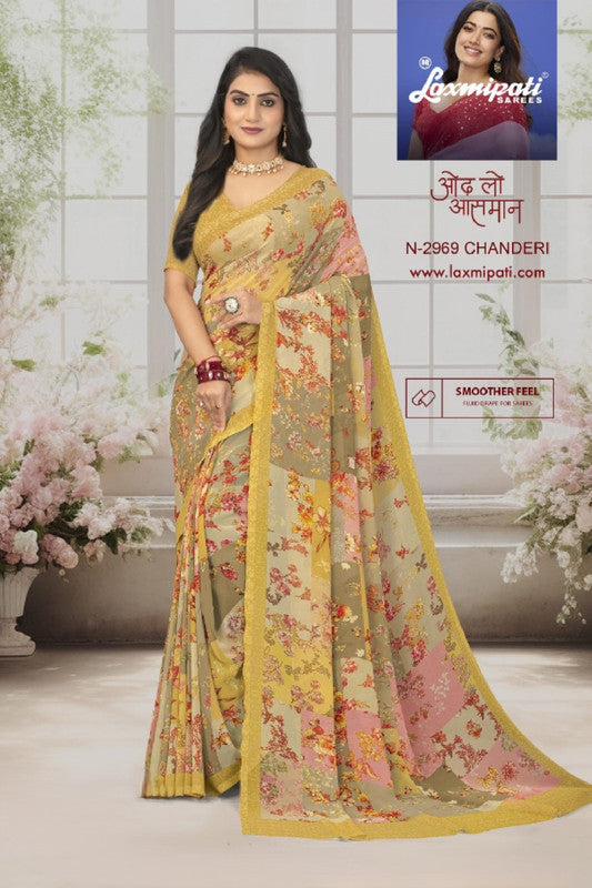 Laxmipati Basundi-2 N-2969 - Light Yellow Georgette Drape By Sanskar Sarees