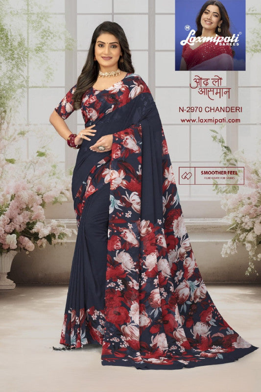 Laxmipati Basundi-2 N-2970 - Dark Blue Georgette Drape By Sanskar Sarees