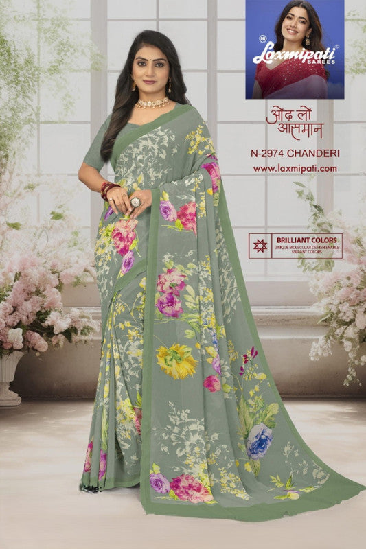 Laxmipati Basundi-2 N-2974 - Green Georgette Drape By Sanskar Sarees