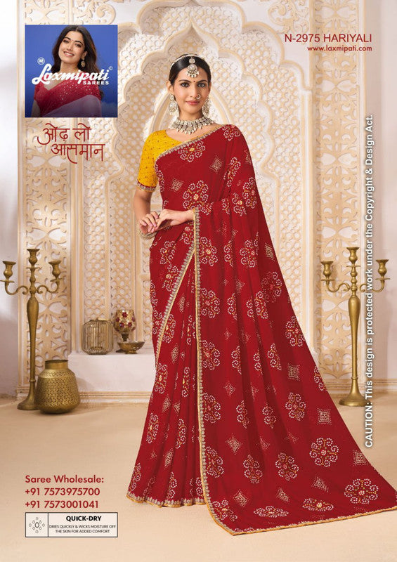 Laxmipati Ghoomar N-2975 - Red Chiffon Drape By Sanskar Sarees