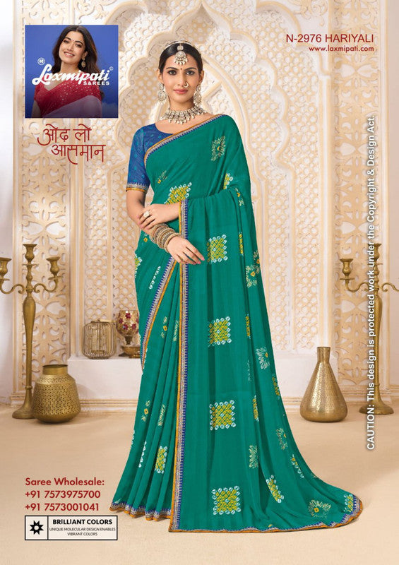 Laxmipati Ghoomar N-2976 - Blue Peacock Moss Chiffon Drape By Sanskar Sarees