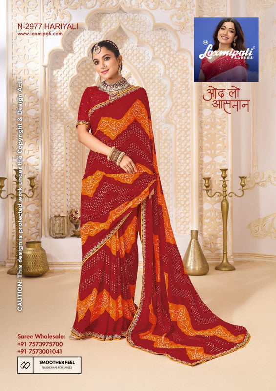 Laxmipati Ghoomar N-2977 - Red Orange Chiffon Drape By Sanskar Sarees