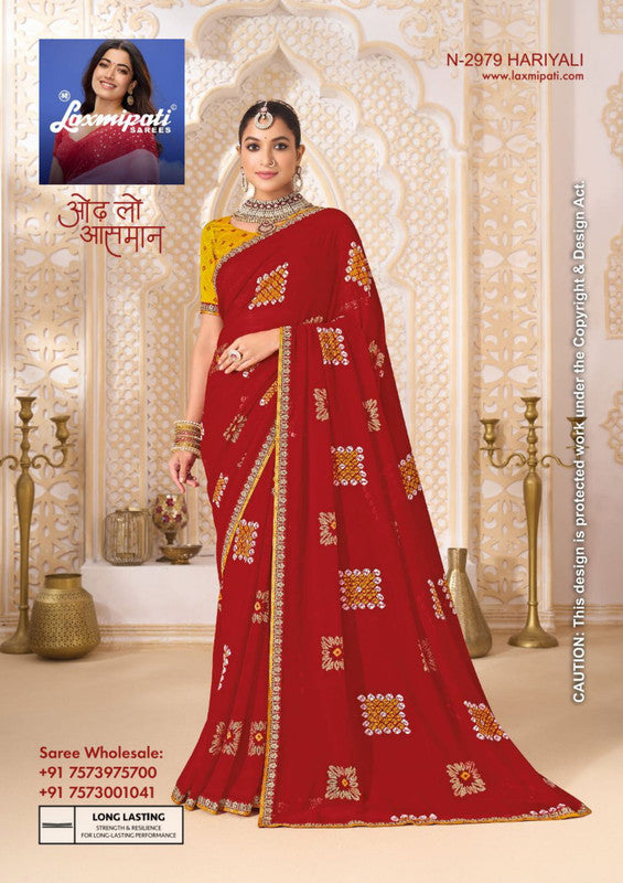 Laxmipati Ghoomar N-2979 - Red Chiffon Drape By Sanskar Sarees